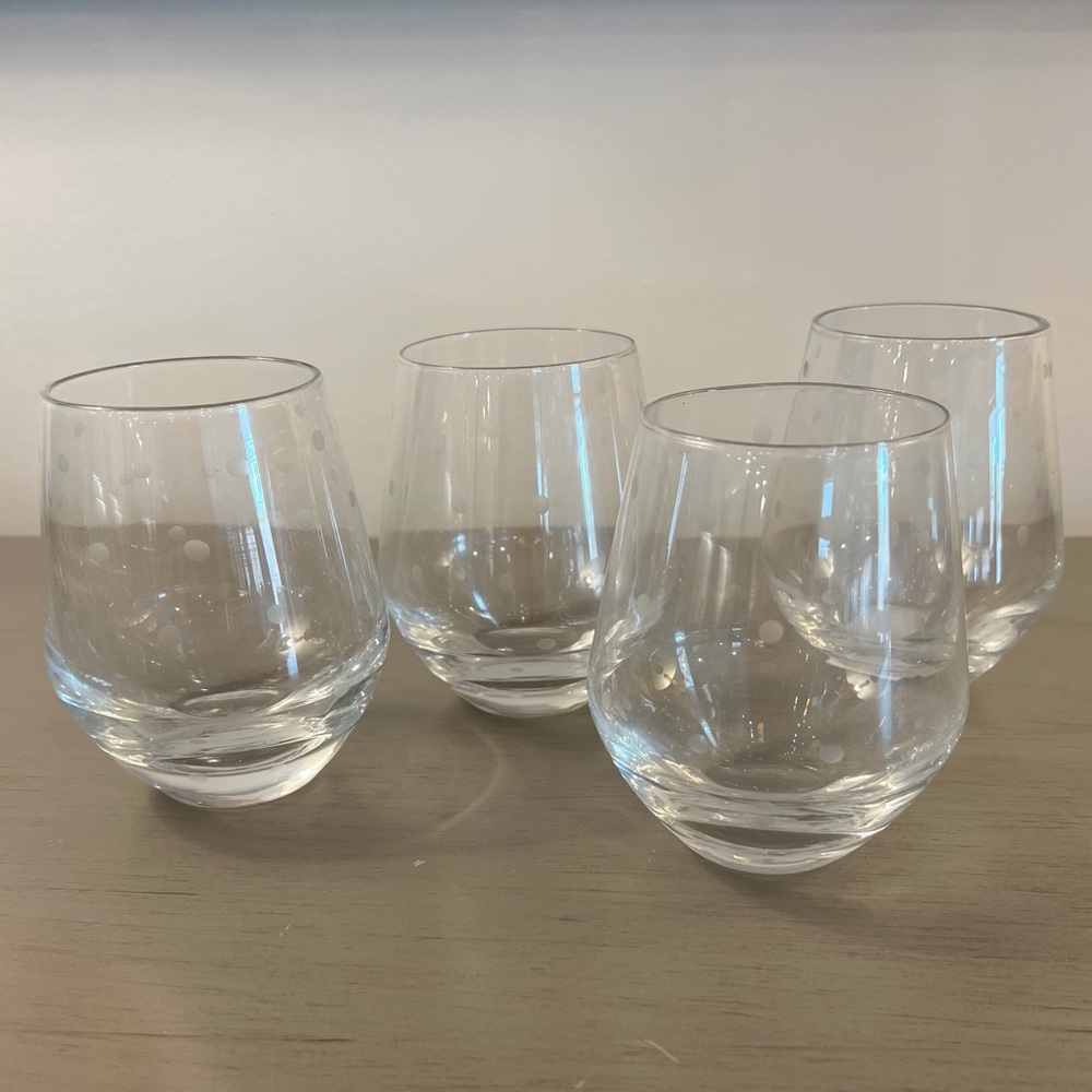 Kate Spade For Lenox Larabee Dot Stemless Wine Glasses Set of 4 Clear 12 oz.
